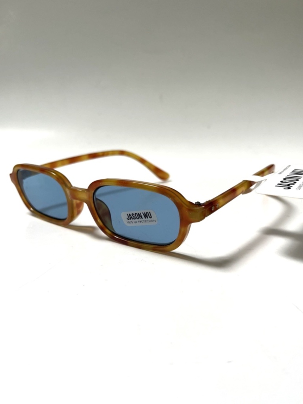 Jason Wu Slim Rectangle Sunglasses Tortoise Shell Acetate UV400 Blue Lens